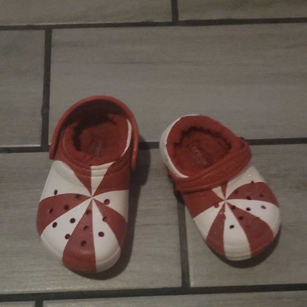 Crocs Classic Lined Holiday Clogs Peppermint Red/white Glitter 8c